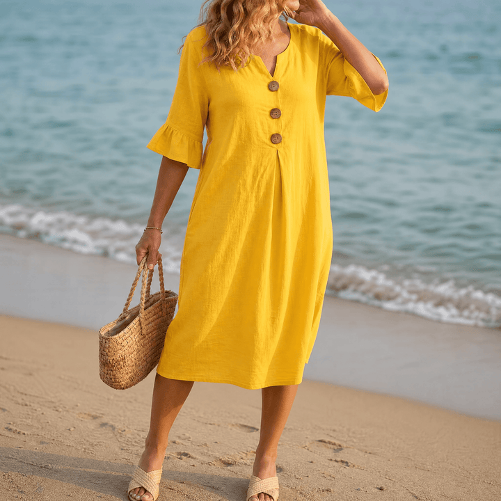 Lumara | Women's Casual Midi Dress with Button Detail - Light Blue - Image 13