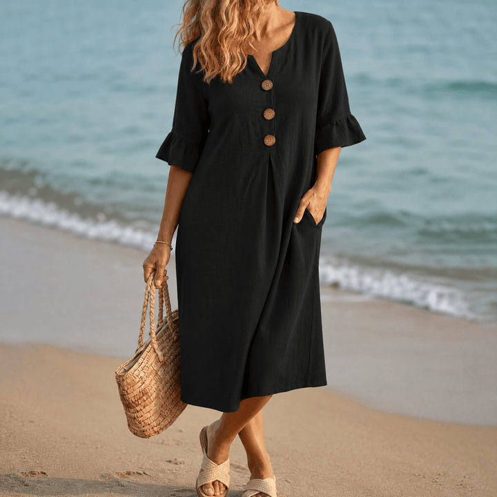 Lumara | Women's Casual Midi Dress with Button Detail - Light Blue - Image 14