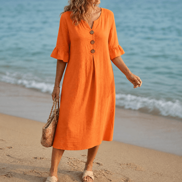 Lumara | Women's Casual Midi Dress with Button Detail - Light Blue - Image 15