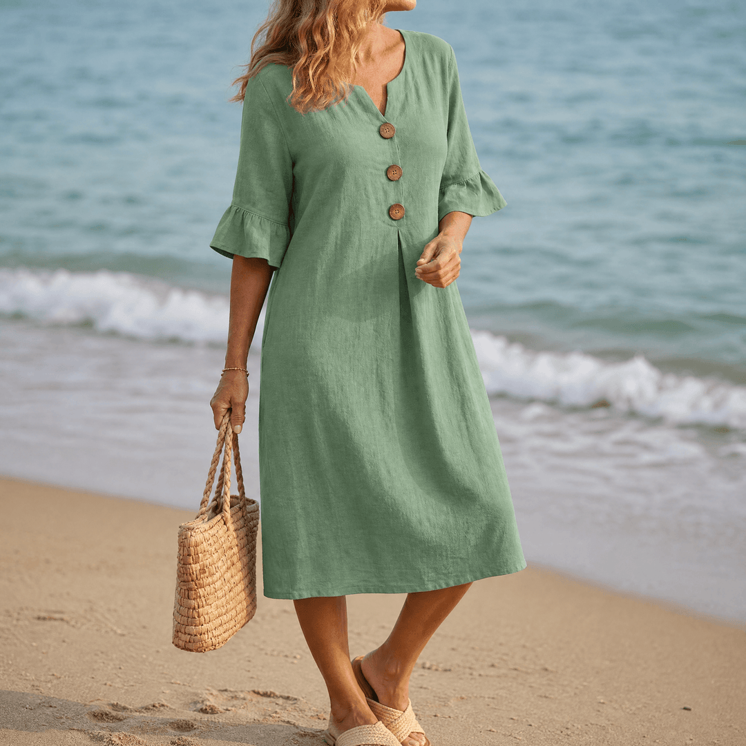 Lumara | Women's Casual Midi Dress with Button Detail - Light Blue - Image 16