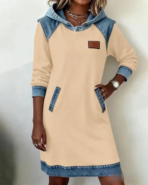 Lydia | Women's Contrast Hooded Midi Dress - Beige - Image 10
