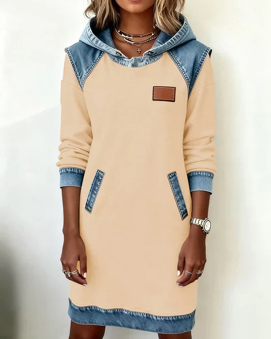 Lydia | Women's Contrast Hooded Midi Dress - Beige - Image 11
