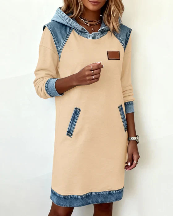 Lydia | Women's Contrast Hooded Midi Dress - Beige - Image 12