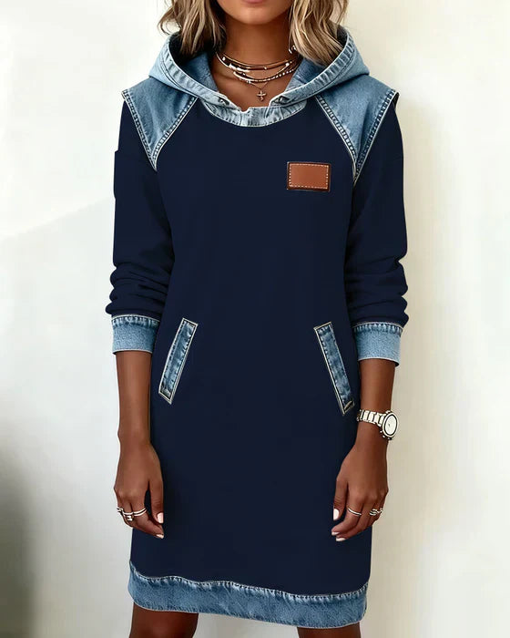 Lydia | Women's Contrast Hooded Midi Dress - Beige - Image 14