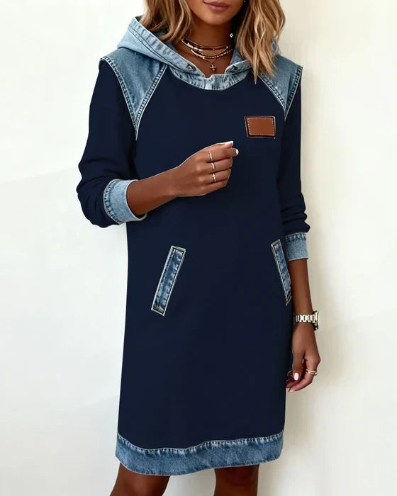 Lydia | Women's Contrast Hooded Midi Dress - Beige - Image 15