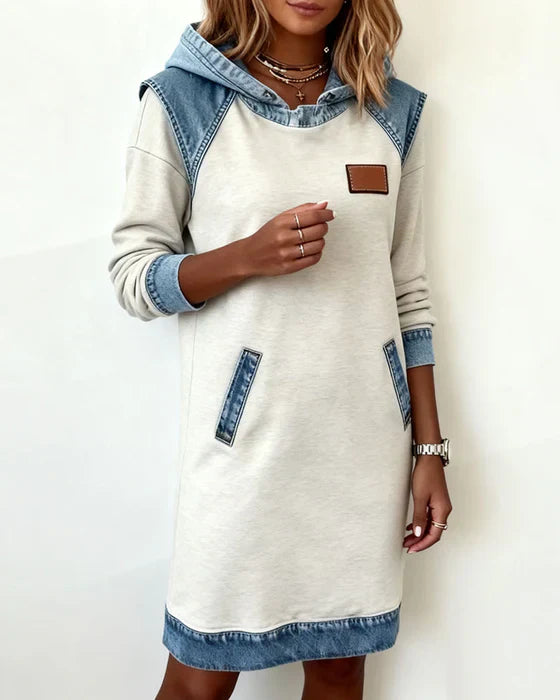 Lydia | Women's Contrast Hooded Midi Dress - Beige - Image 3