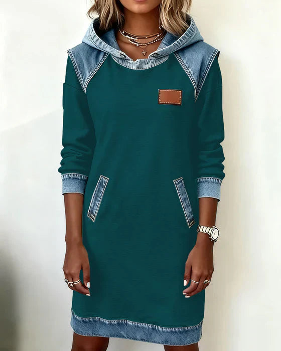 Lydia | Women's Contrast Hooded Midi Dress - Beige - Image 8