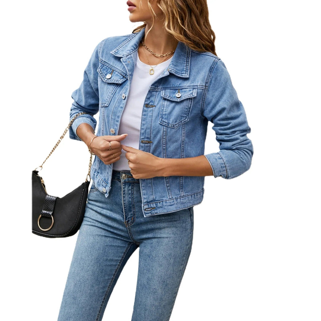 Lydia | Women's Cropped Blue Button Front Jacket - Blue - Image 2