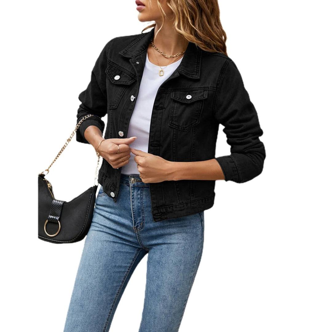 Lydia | Women's Cropped Blue Button Front Jacket - Blue - Image 3
