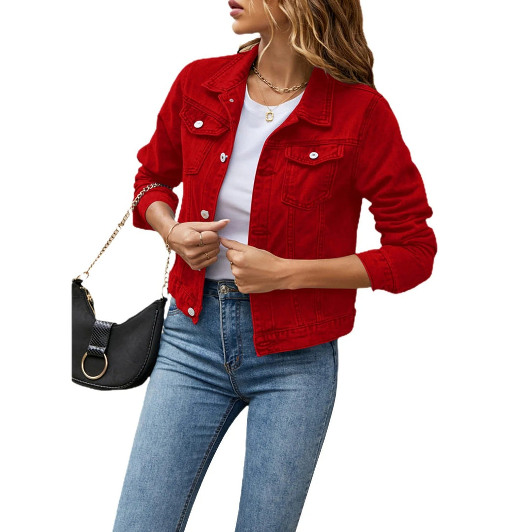 Lydia | Women's Cropped Blue Button Front Jacket - Blue - Image 5