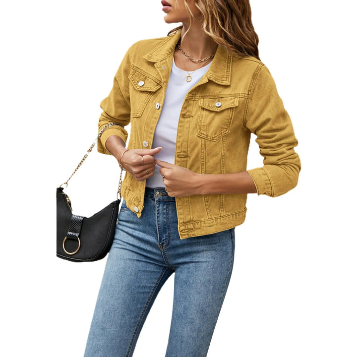 Lydia | Women's Cropped Blue Button Front Jacket - Blue - Image 7