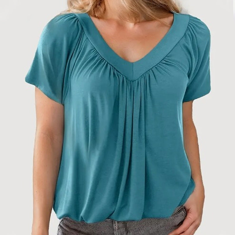 Lyndora | Women's Boho Top V-Neck Gathered Blouse - Lilac - Image 5