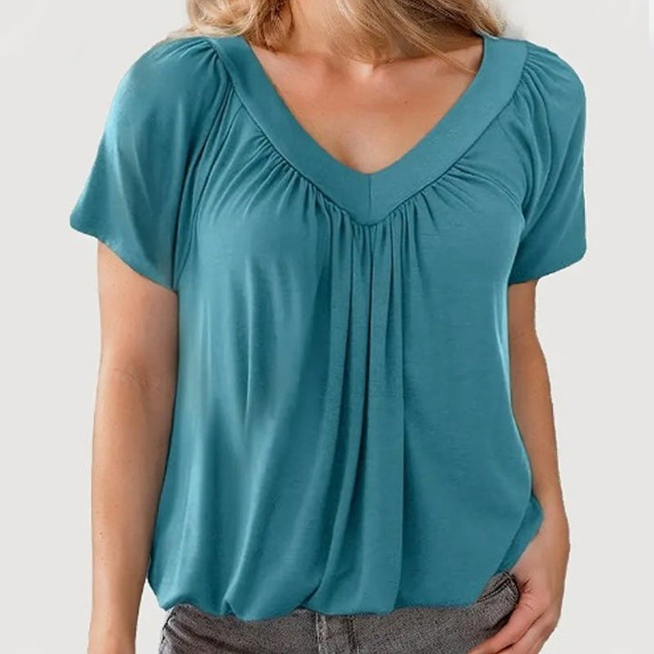 Lyndora | Women's Boho Top V-Neck Gathered Blouse - Lilac - Image 5