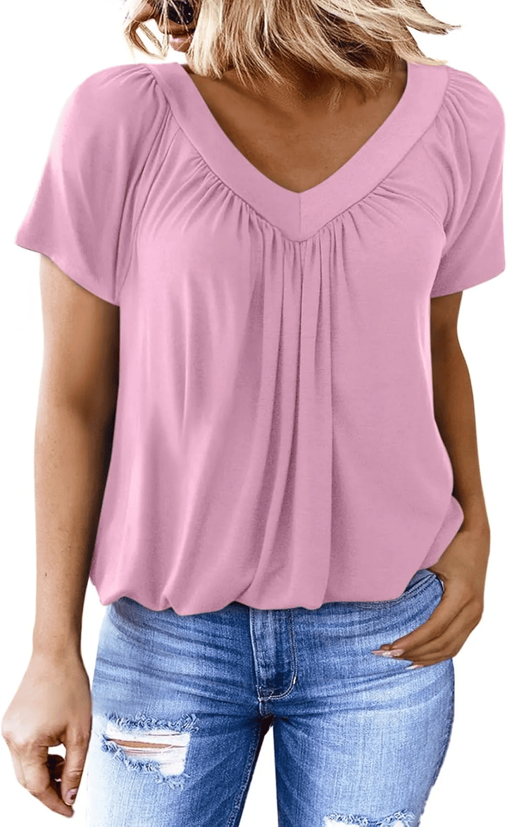 Lyndora | Women's Boho Top V-Neck Gathered Blouse - Lilac - Image 8