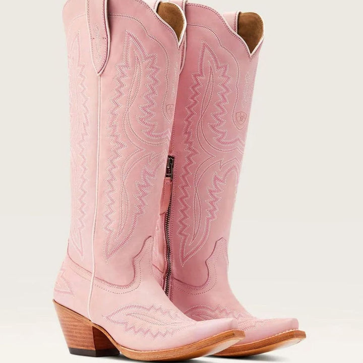 Lyndova | Women's Block Heel Knee-High Cowboy Boots - Light Pink - Image 1