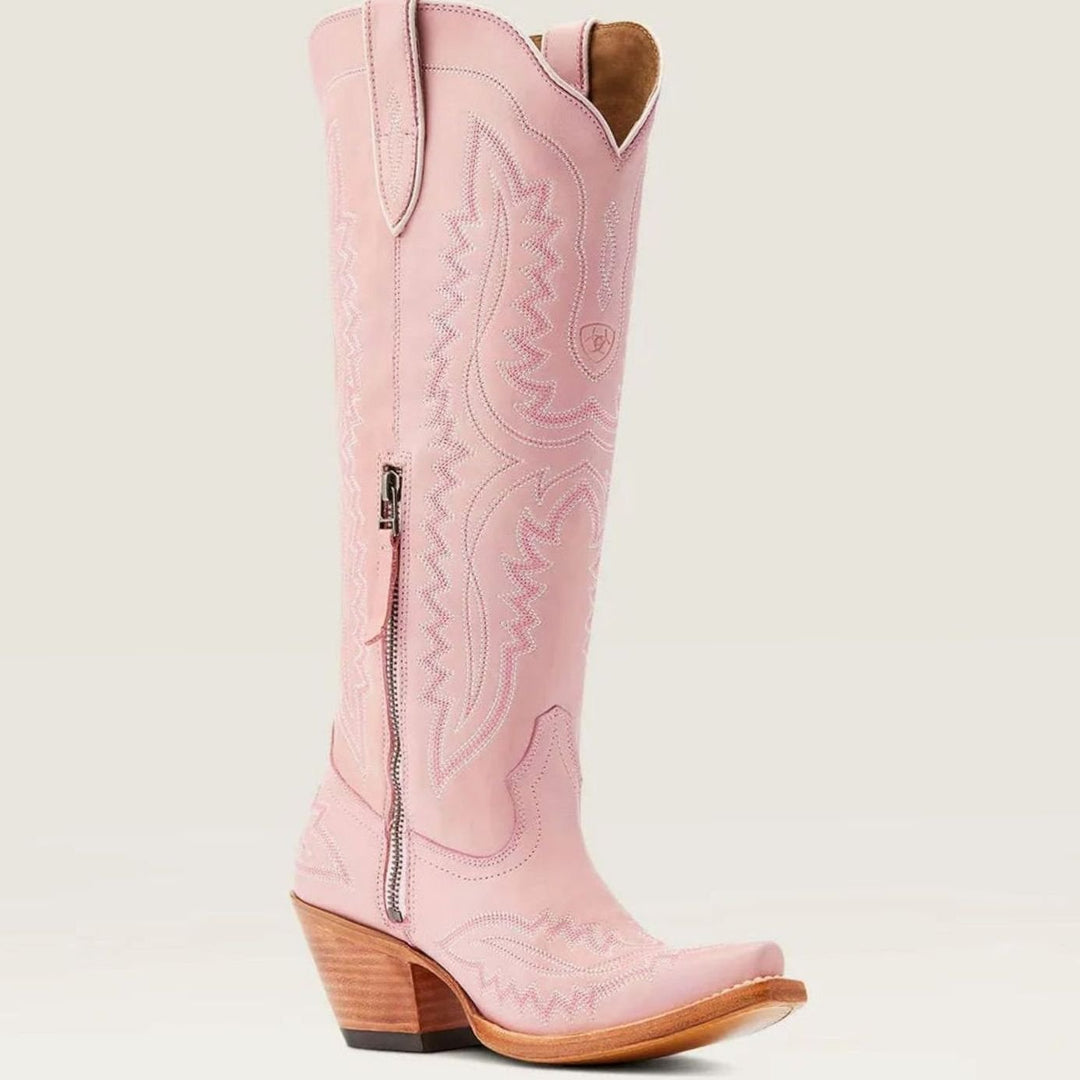 Lyndova | Women's Block Heel Knee-High Cowboy Boots - Light Pink - Image 3