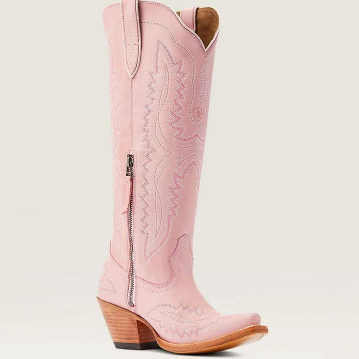 Lyndova | Women's Block Heel Knee-High Cowboy Boots - Light Pink - Image 3