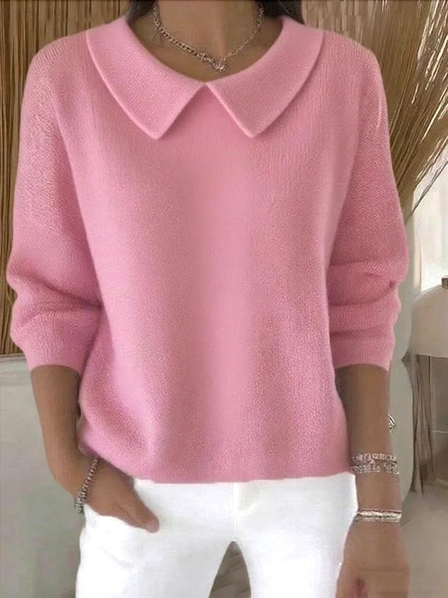 Lysandra | Women's Collared Long Sleeve Sweater - Pink - Image 1