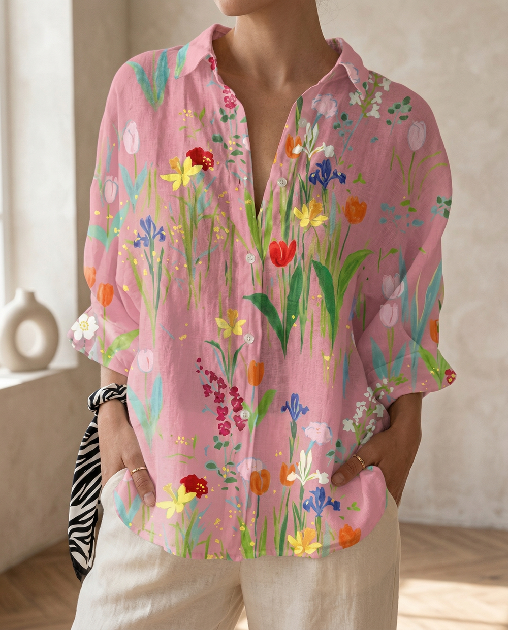 Lysithia | Women's Peacock Print Button Front Shirt - Image 2