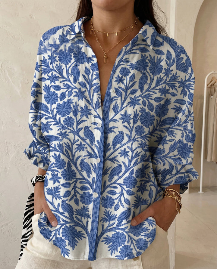 Lysithia | Women's Peacock Print Button Front Shirt - Image 8