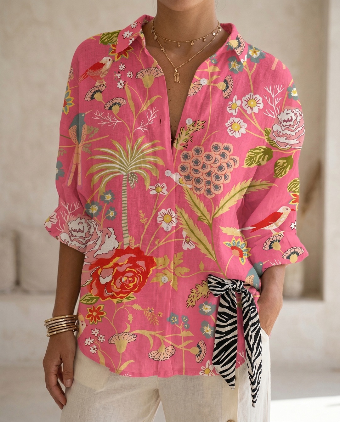 Lysithia | Women's Peacock Print Button Front Shirt - Image 9
