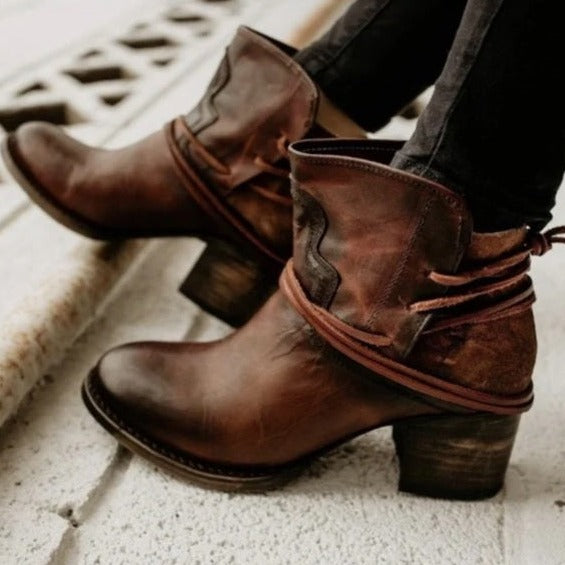 Sage | Women's Block Heel Ankle Boots with Wrap Lace Detail