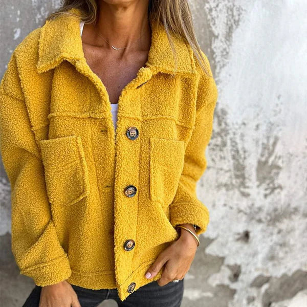 Maeve | Women's Button Front Lapel Collar Jacket - Yellow - Image 1
