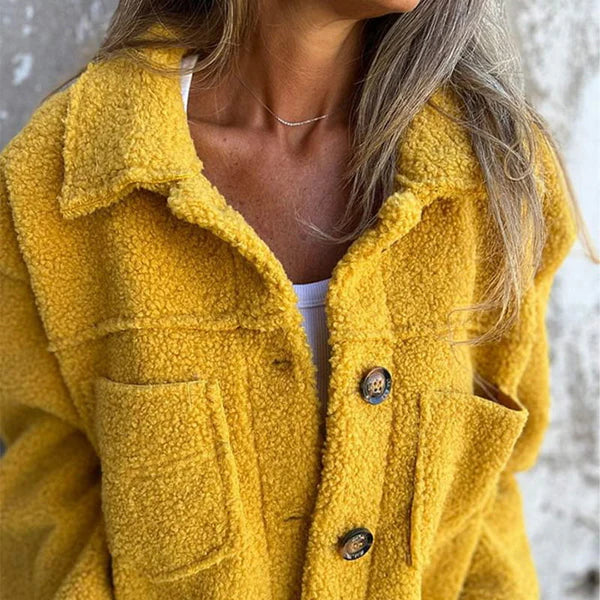 Maeve | Women's Button Front Lapel Collar Jacket - Yellow - Image 2