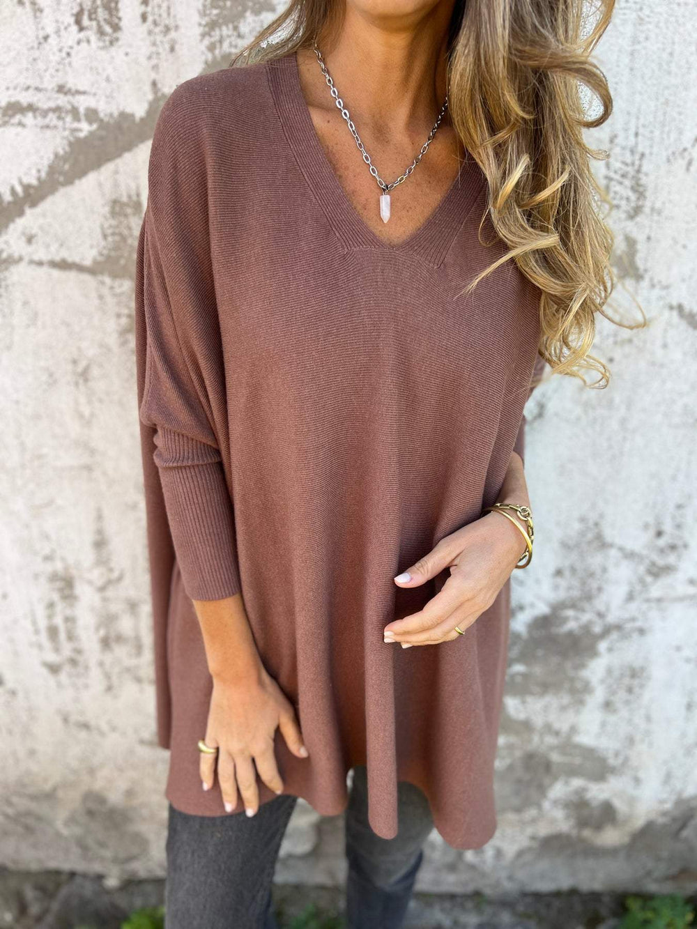 Maeve | Women's Oversized V-Neck Long Sleeve Top - Black - Image 2