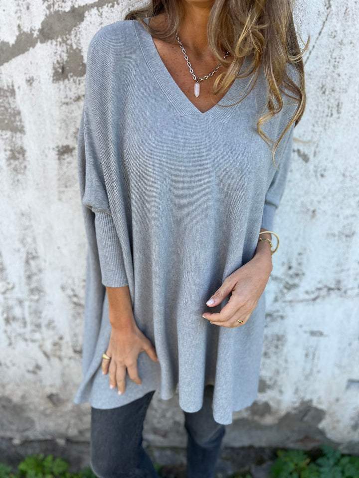 Maeve | Women's Oversized V-Neck Long Sleeve Top - Black - Image 3