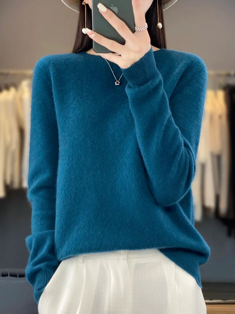 Maeve | Women's Round Neck Long Sleeve Sweater - Beige - Image 14