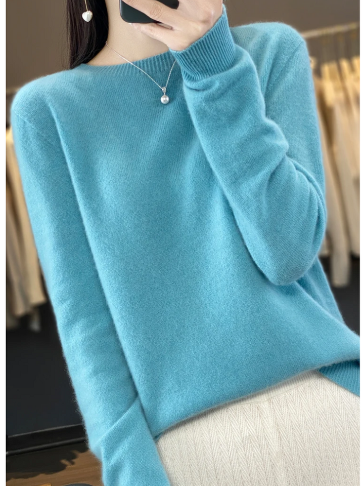 Maeve | Women's Round Neck Long Sleeve Sweater - Beige - Image 5