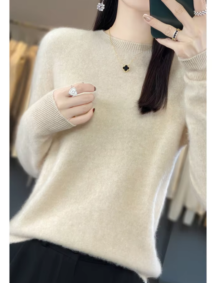 Maeve | Women's Round Neck Long Sleeve Sweater - Beige - Image 7