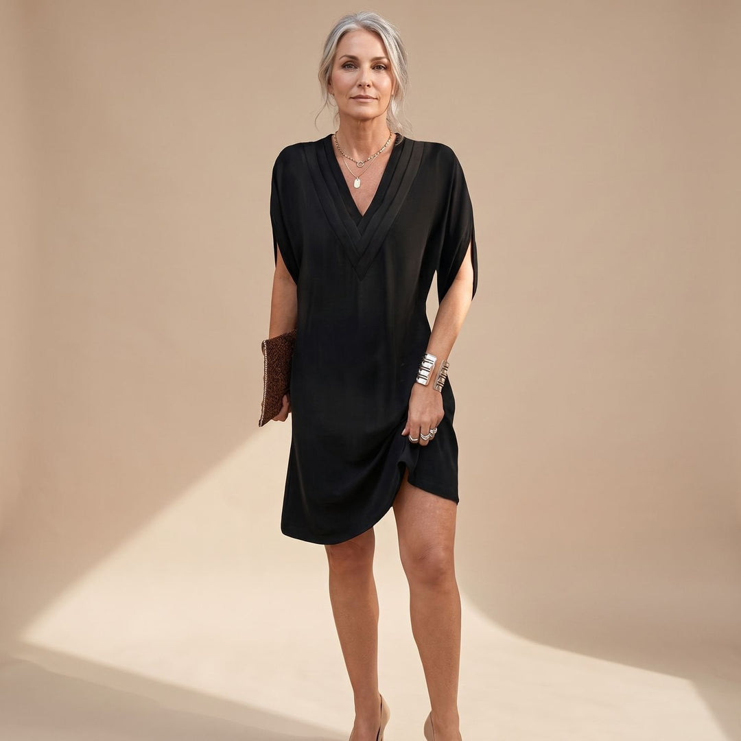 Maevryn | Women's V-Neck Split Sleeve Midi Dress - Image 1