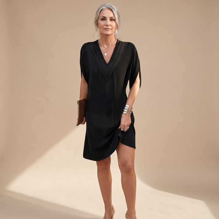 Maevryn | Women's V-Neck Split Sleeve Midi Dress - Image 1