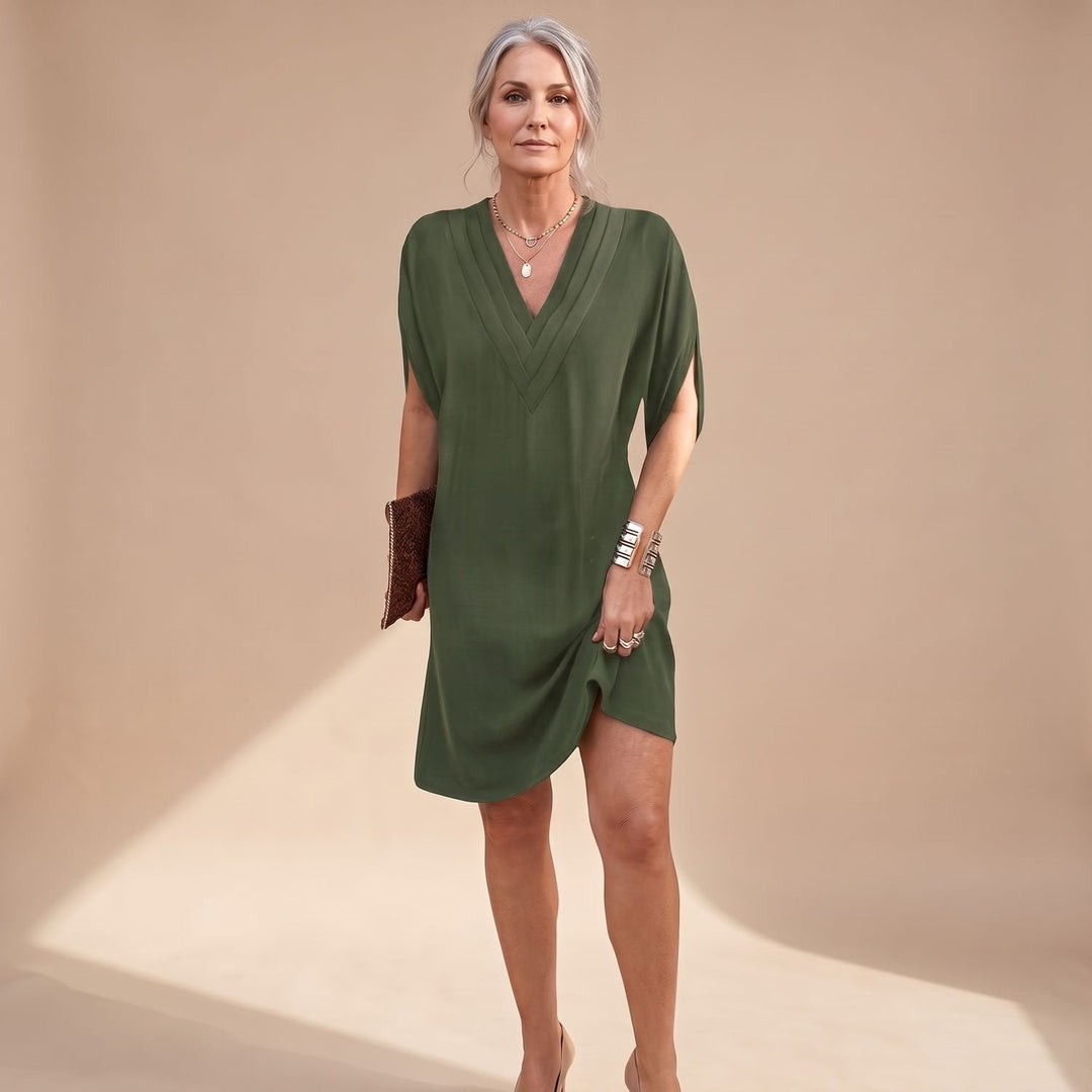 Maevryn | Women's V-Neck Split Sleeve Midi Dress - Image 2