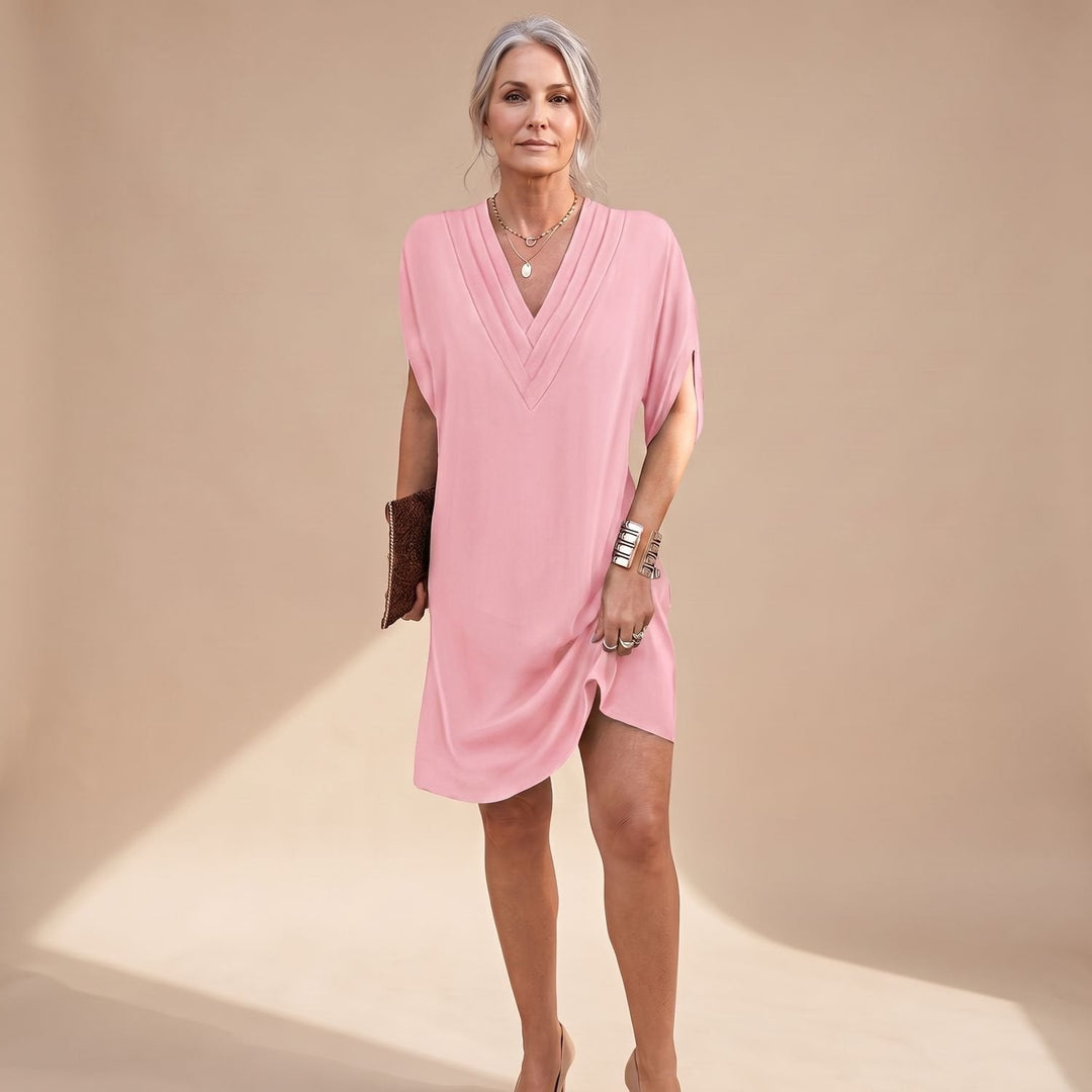 Maevryn | Women's V-Neck Split Sleeve Midi Dress - Image 3