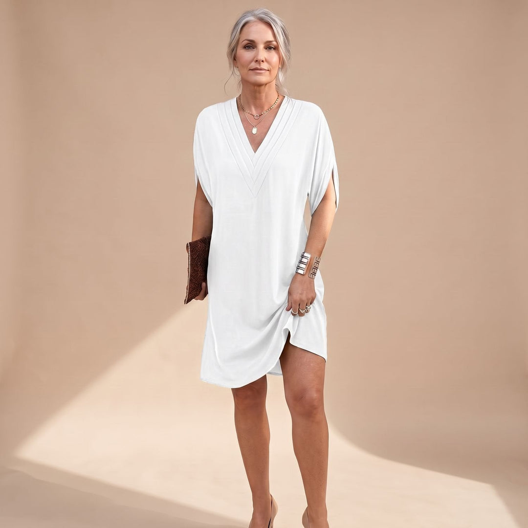 Maevryn | Women's V-Neck Split Sleeve Midi Dress - Image 6