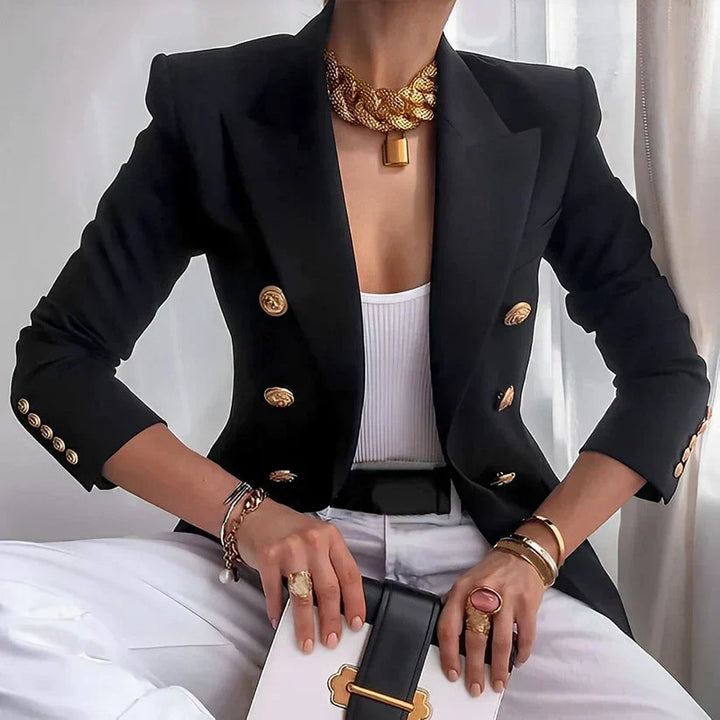 Magnolia | Women's Double Breasted Blazer with Gold Buttons - Black - Image 1