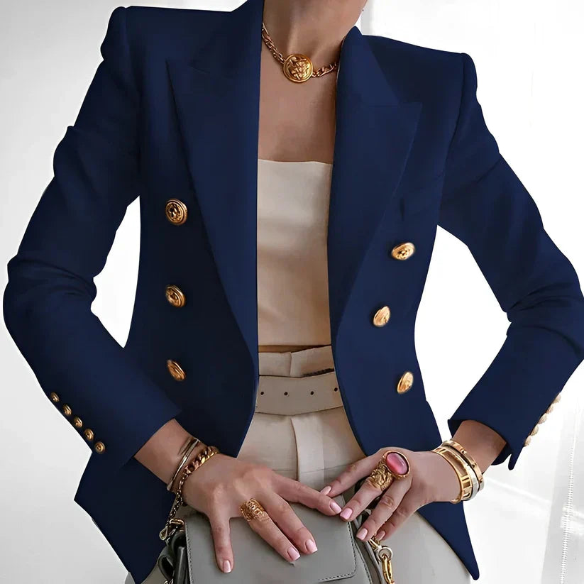 Magnolia | Women's Double Breasted Blazer with Gold Buttons - Black - Image 5