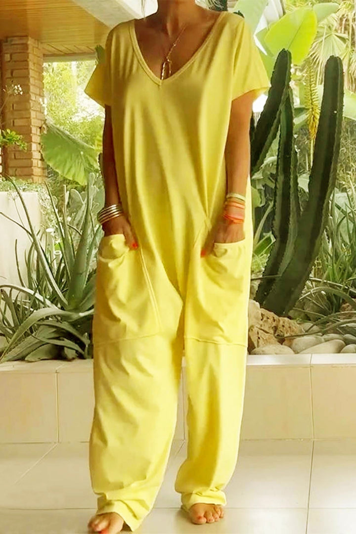 Magnolia | Women's V-Neck Wide Leg Jumpsuit - Pink - Image 3