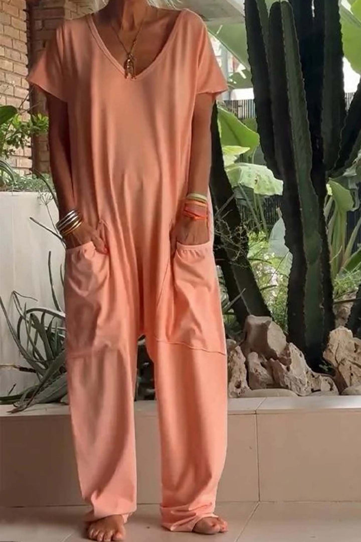 Magnolia | Women's V-Neck Wide Leg Jumpsuit - Pink - Image 4