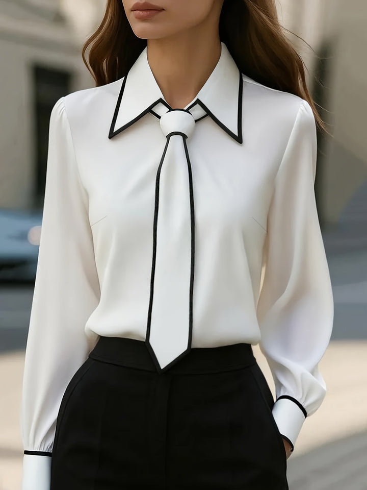 Vivienne | Women's Long Sleeve Contrast Trim Tie Neck Blouse