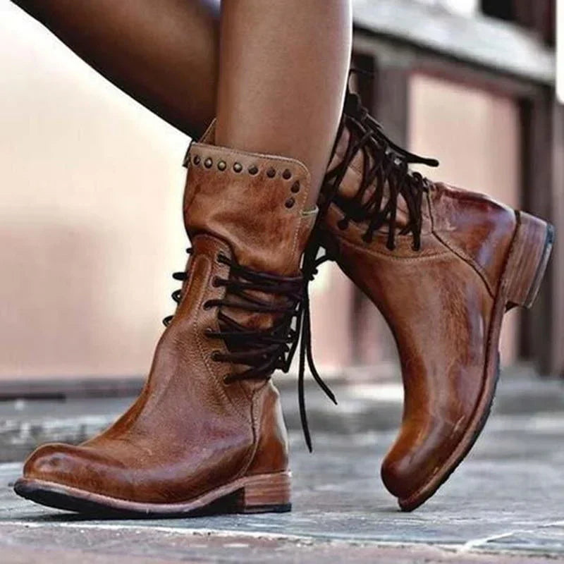 Marigold | Women's Lace Up Ankle Boots - Brown - Image 1