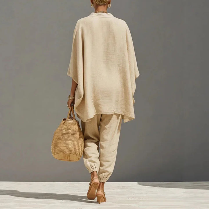 Marlena | Women's Batwing Sleeve Two Piece Set - Beige - Image 2