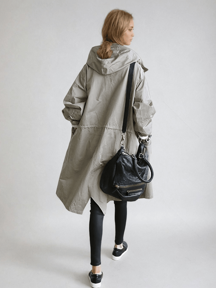 Marlena | Women's Hooded Long Trench Coat - Beige - Image 1
