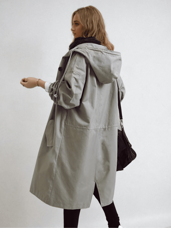 Marlena | Women's Hooded Long Trench Coat - Beige - Image 2