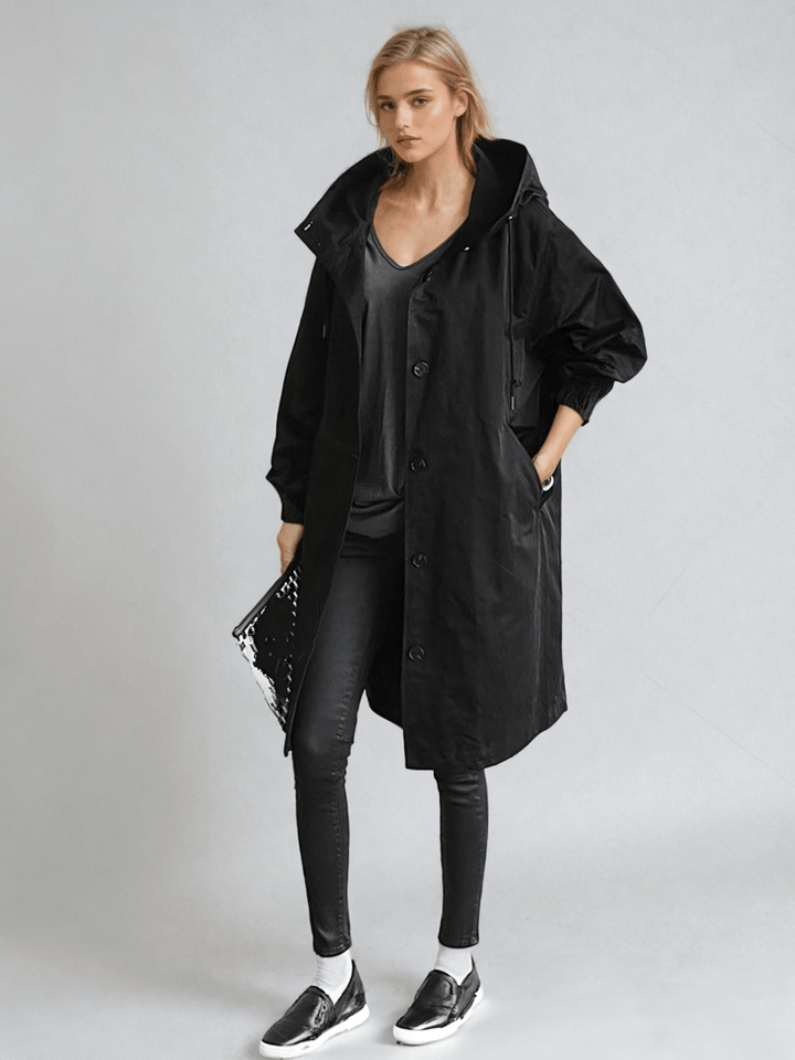 Marlena | Women's Hooded Long Trench Coat - Beige - Image 4