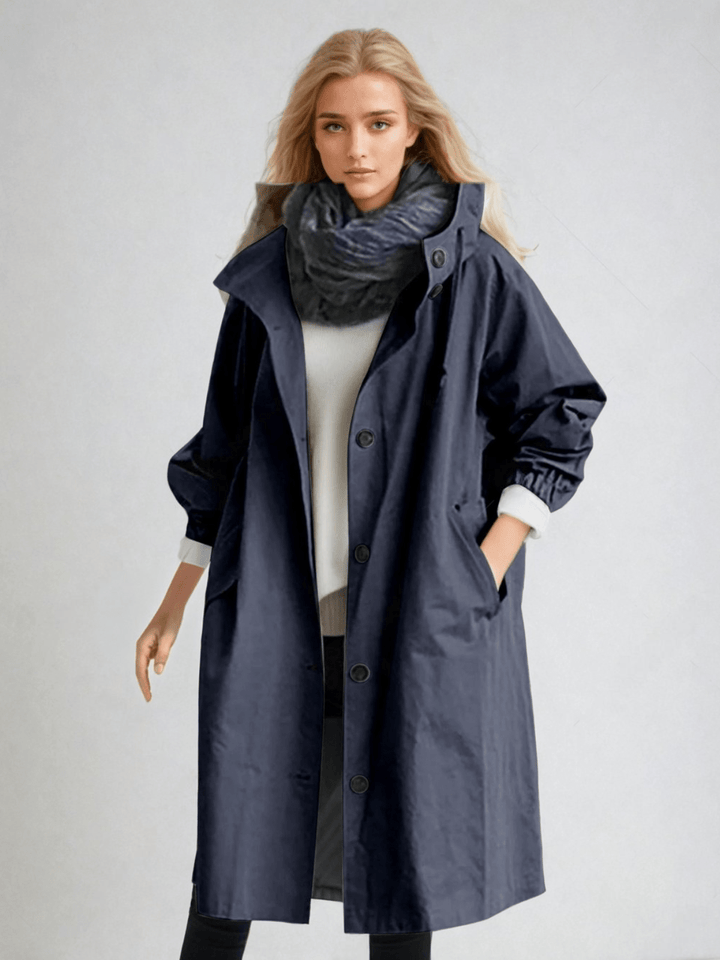 Marlena | Women's Hooded Long Trench Coat - Beige - Image 6