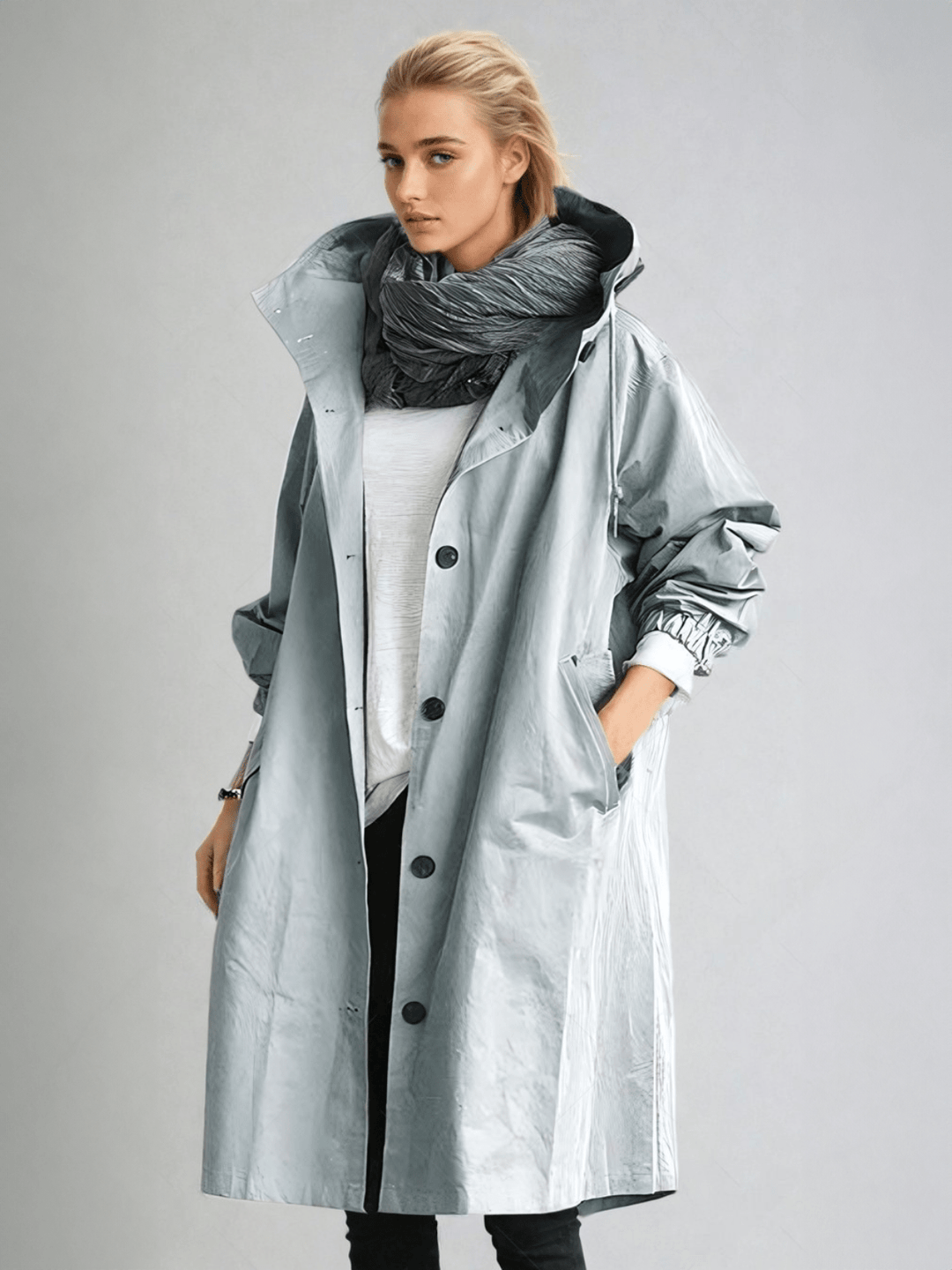 Marlena | Women's Hooded Long Trench Coat - Beige - Image 7